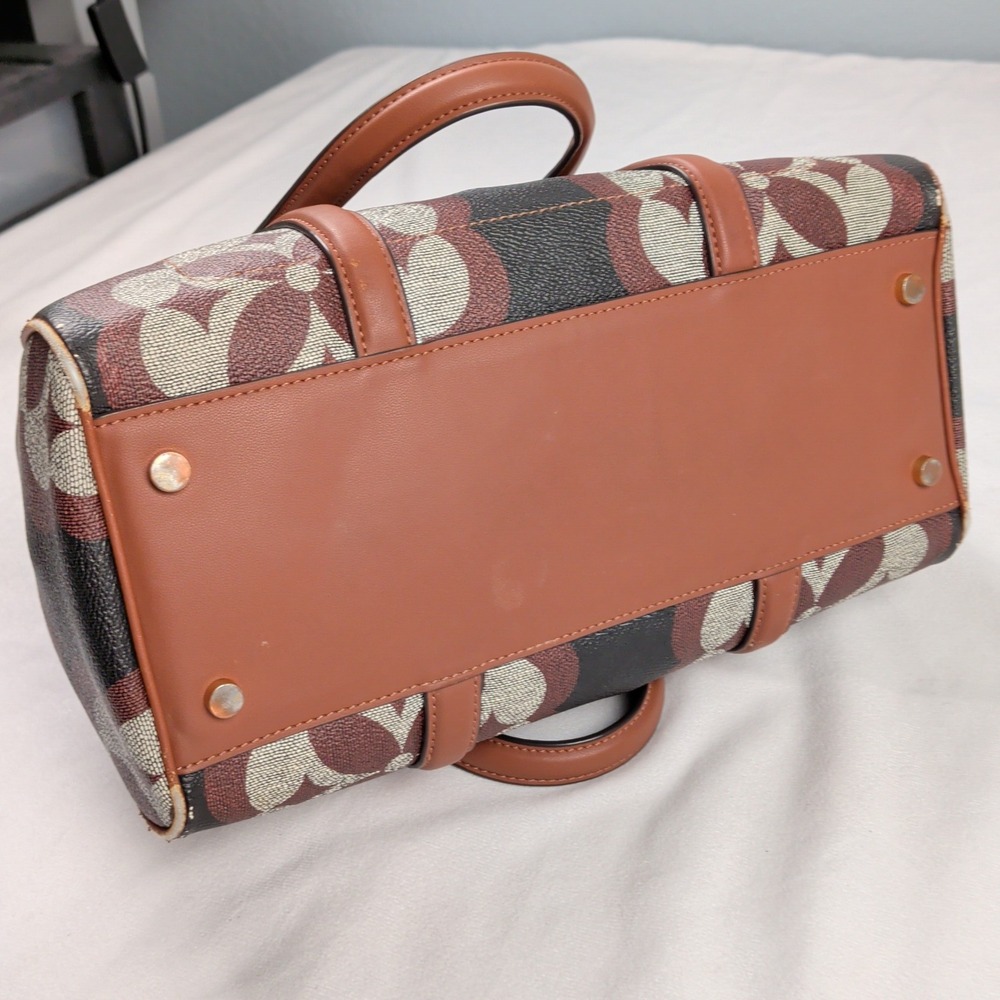 Kate Spade New York Spade Flower Monogram Satchel Bag Brown Black Gold Hardware - Picture 5 of 10
